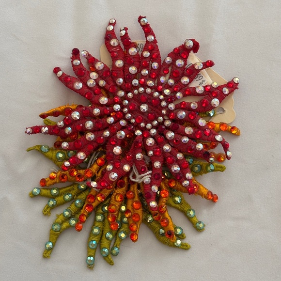 Ballroom Dance Costume Hair Jewelry w A/B Crystals Red Orange Green 3”x3” - Picture 4 of 6